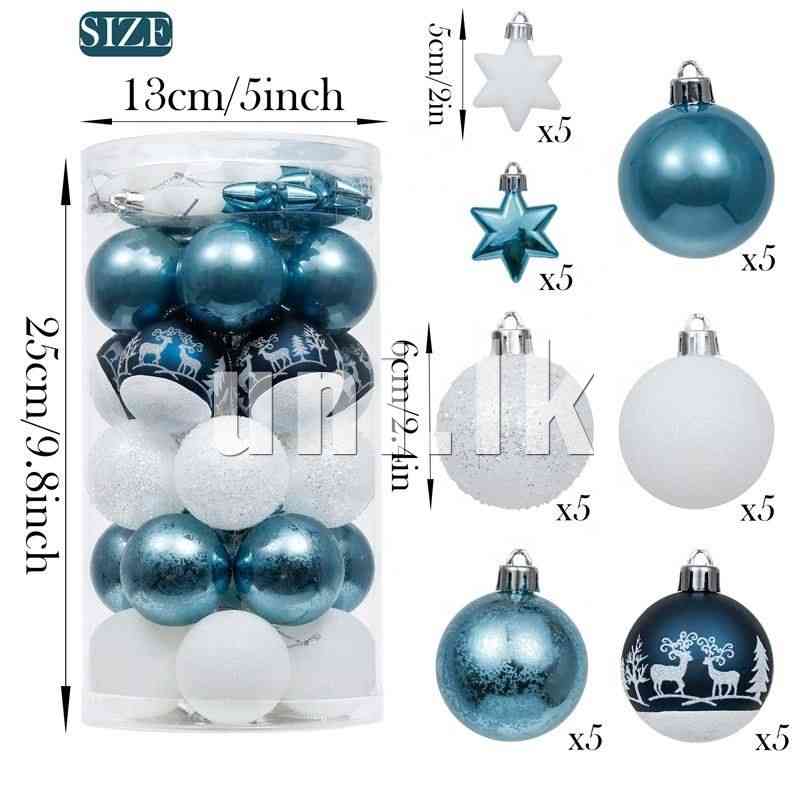 Top Sale 50mm 35PCS blue and White Christmas Tree Ball Ornament