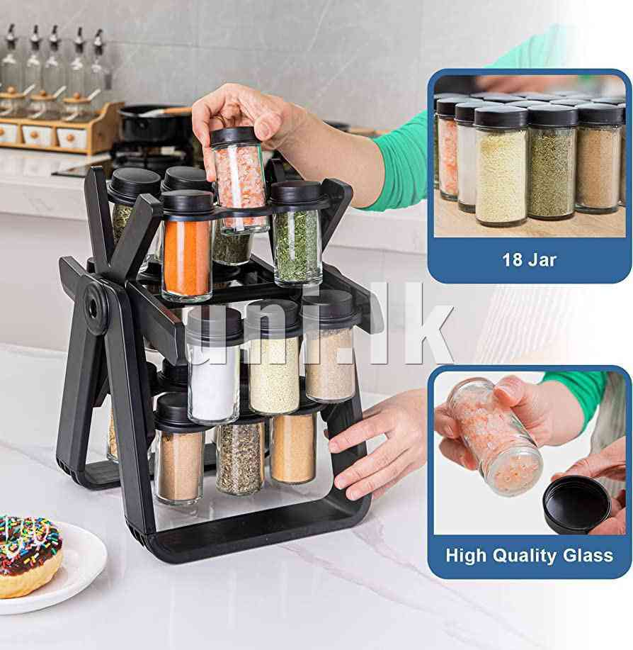 Rotating Spice Rack, 18 Jars with Kitchen Labels